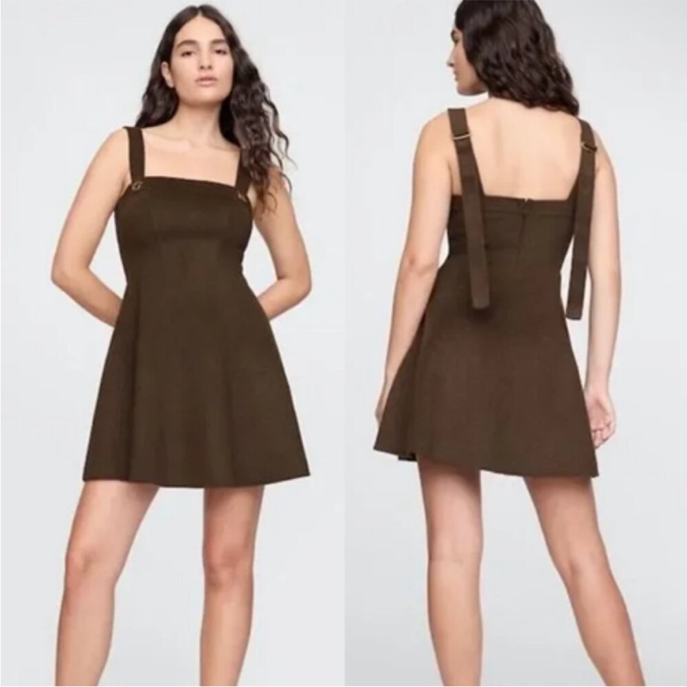 NWT Cult Gaia x Gap Collab Chocolate Brown Wool Strappy A-Line Mini Dress - Picture 2 of 14